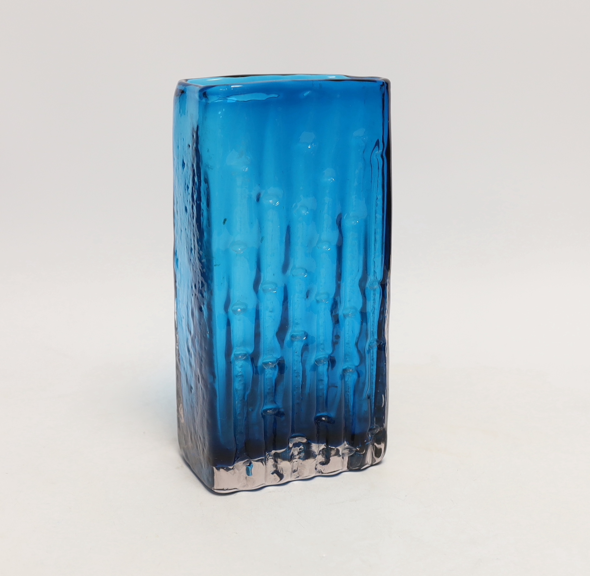 Geoffrey Baxter for Whitefriars, Kingfisher blue slab bamboo vase, 21cm high